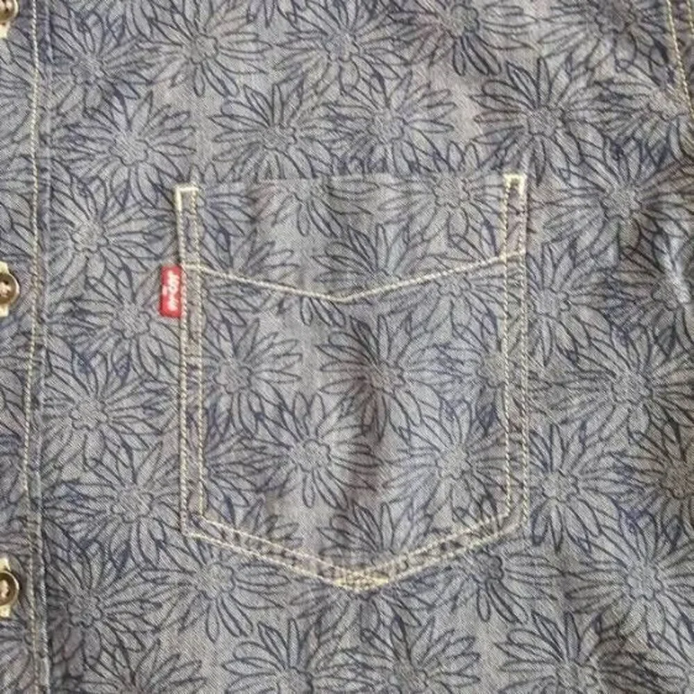 Levis Slim Fit Shirt Mens XL Blue Floral Button Up Long Sleeve
